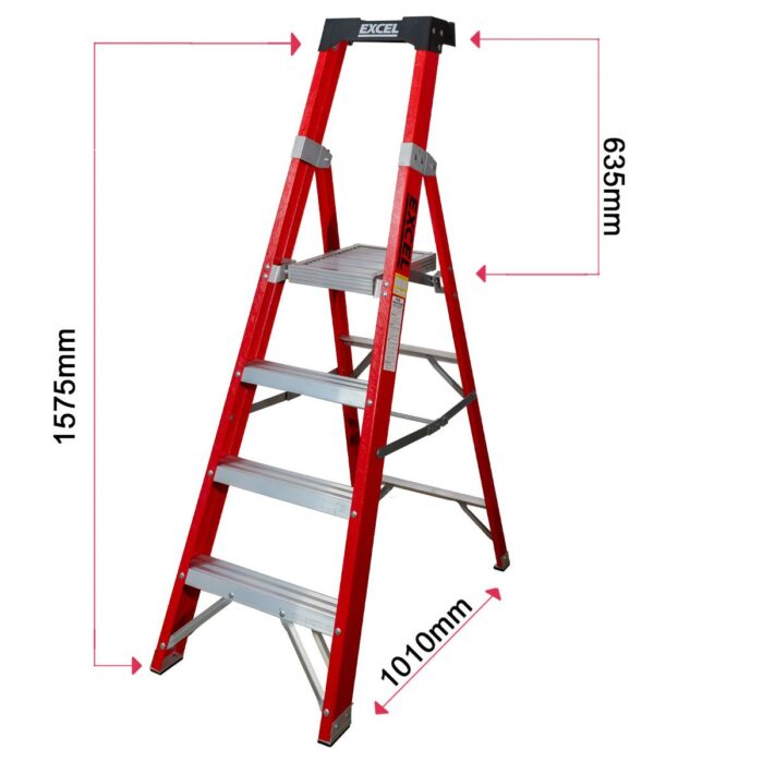 Excel Electricians Fibreglass Platform Step Ladder 4 Tread 1.57m EN131 - Image 2