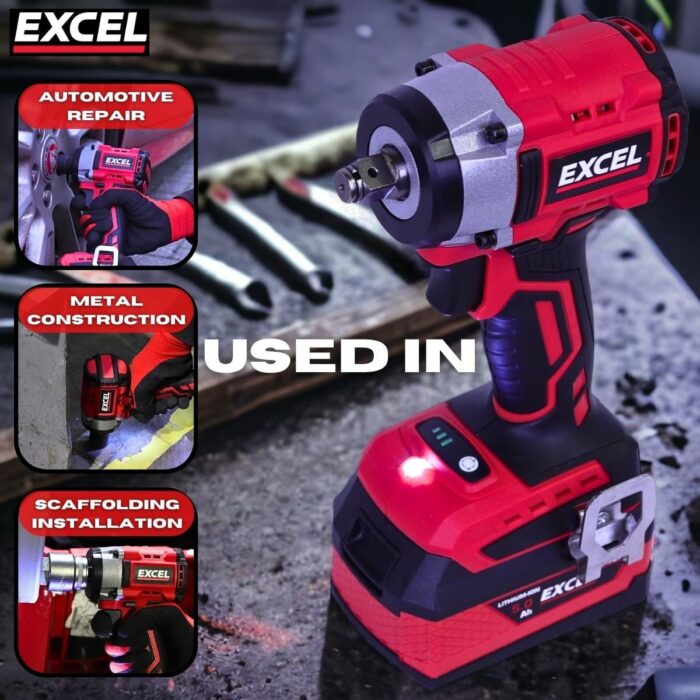 Excel 18V Cordless Brushless 1/2'' Impact Wrench with 1 x 2.0Ah Battery & Charger - Image 9