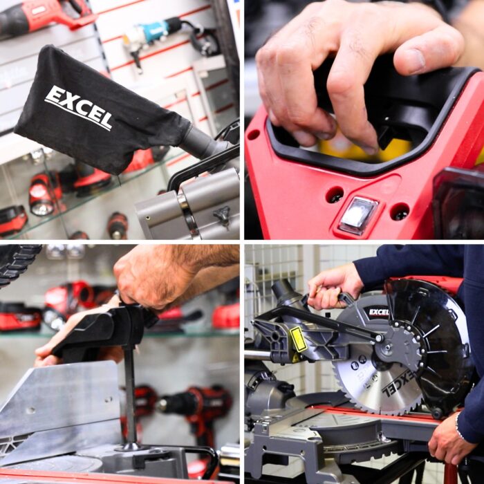 Excel 12" 305mm Sliding Mitre Saw Double Bevel 1800W/240V with Laser & Universal Wheel Stand - Image 4