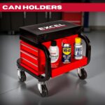 Excel Utility Seat with Toolbox – Padded Rolling Work Stool with 3 Drawers, Can Holders & 150kg Load Capacity - Image 5