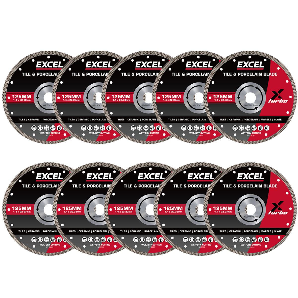 9c260479-53b0-42fd-9c79-8aee635d3d37 Excel 125mm Diamond Blade for Ceramic & Porcelain Wet & Dry Use Pack of 10 - Image 1