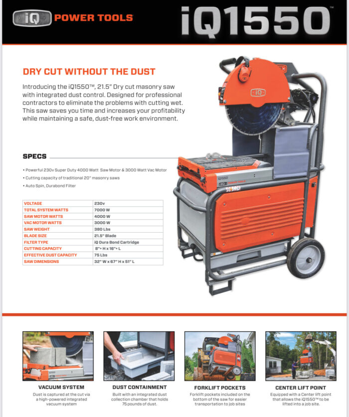 iQ Power Tools iQ 1550 21.5” Dry Cut Masonry Saw - Image 6