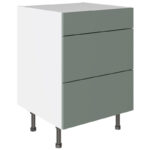 Kitchen Kit 3 Drawer Base Kitchen Cabinet Flatpack Slab Supermatt Agave Green 600mm