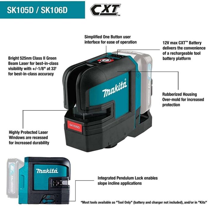 Makita SK105DNAX 12V max CXT Lithium-Ion Cordless Self-Leveling Cross-Line Red Beam Laser Kit (2.0Ah) - Image 2