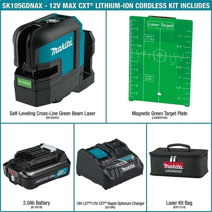 Makita SK105GDNAX 12V max CXT Lithium-Ion Cordless Self-Leveling Cross-Line Green Beam Laser Kit (2.0Ah) - Image 3