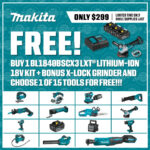 Makita BL1840BSCX3 18V LXT Lithium-Ion Battery and Charger Starter Pack, 3ea. BL1840B, DC18SD, XAG25Z, E-07406 (4.0Ah) + Free Item - Image 2