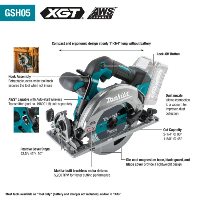 Makita GSH05Z 40V max XGT® Brushless Cordless 6-1/2" Circular Saw, AWS® Capable (Tool Only) - Image 2