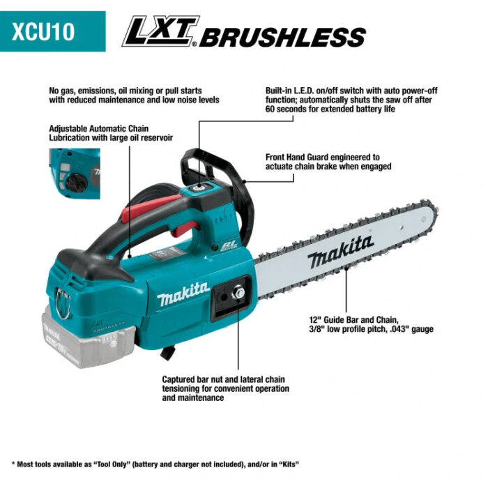 Makita XCU10Z 18V LXT® Lithium-Ion Brushless Cordless 12" Top Handle Chain Saw + Free Item - Image 2