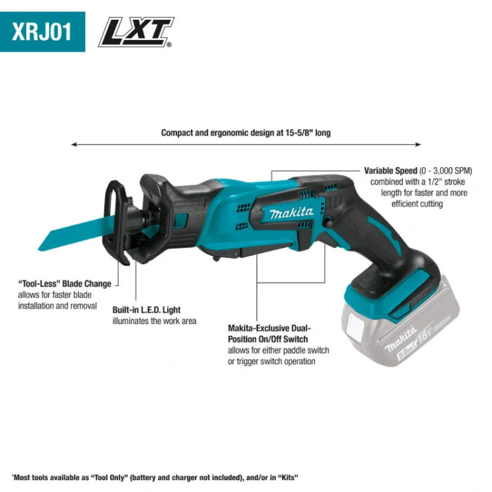 Makita XRJ01Z 18V LXT® Lithium‑Ion Cordless Compact Recipro Saw (Tool Only) - Image 2