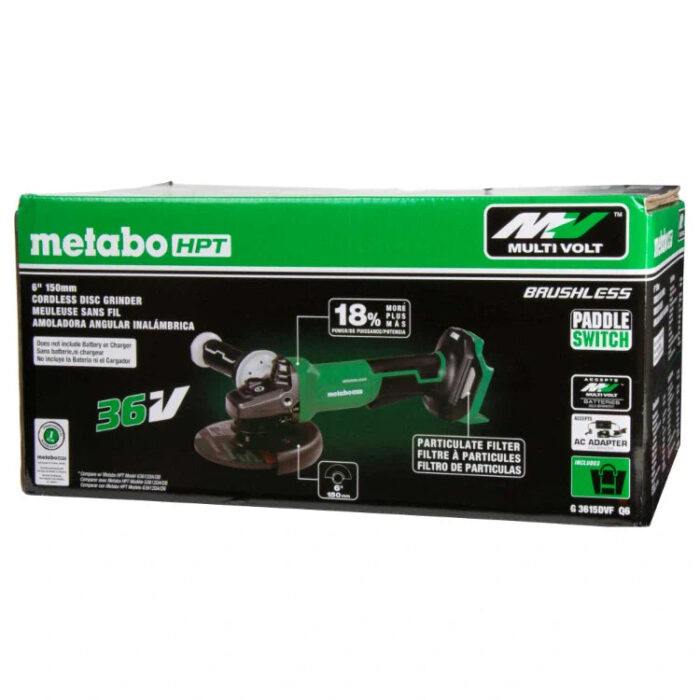 Metabo HPT G3615DVFQ6M 36V MultiVolt™ Cordless Brushless 6" Variable Speed Paddle Switch Angle Grinder (Tool Body Only) - Image 4