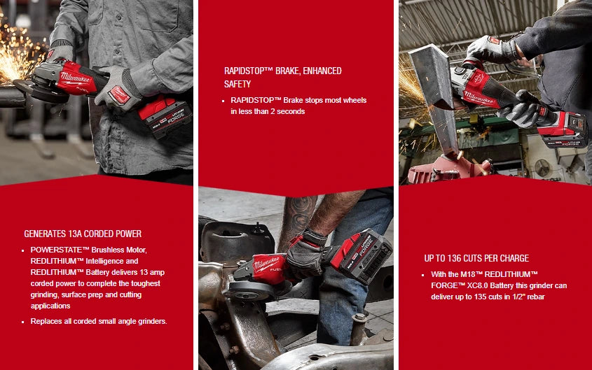 Milwaukee 3670-20 M18 FUEL™ 4-1/2"-6" Braking Grinder, Paddle Switch (Tool Only)