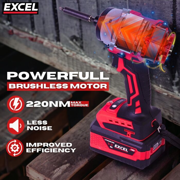 Excel 18V Cordless Brushless Impact Driver with 1 x 4.0Ah Battery Charger & Bag - Image 2