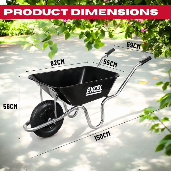 Excel 100L Wheelbarrow with Steel Tray - Image 3