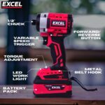 Excel 18V Cordless Brushless Impact Driver with 1 x 4.0Ah Battery & Charger - Image 9