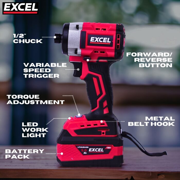 Excel 18V Cordless Brushless Impact Driver with 1 x 4.0Ah Battery & Charger - Image 9