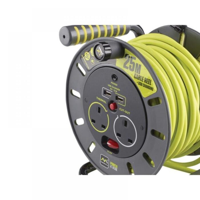 Masterplug Open Cable Reel 13A & 2 USB 2-Socket 25M 240V OMU25132USL-PX - Image 4