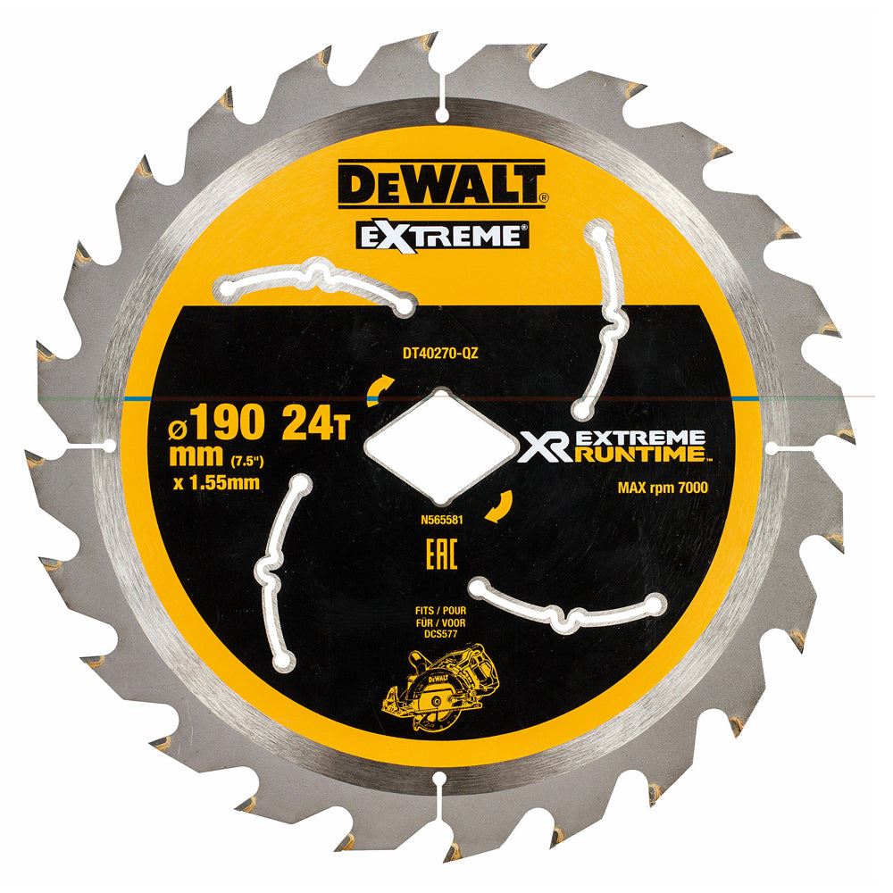 cbb9961b-a3f2-49ea-99bd-c806548a53a7 Dewalt Extreme Runtime 190mm Circular Saw Blade 24T DT40270-QZ - Image 1