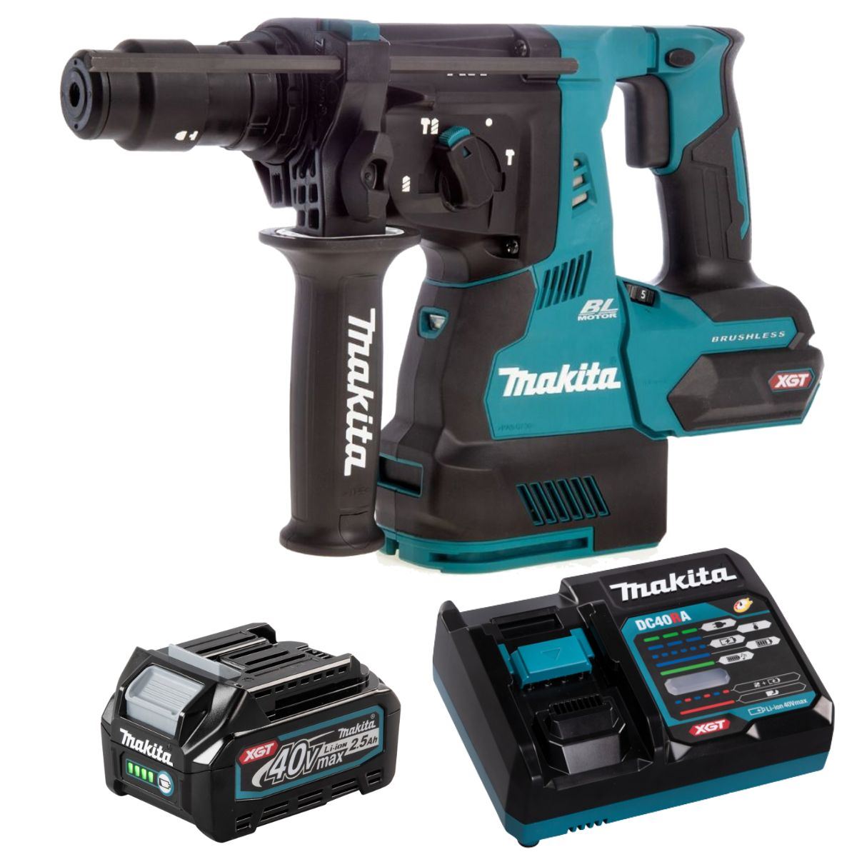 cef11b47-a876-4d6e-a0cb-e34064501d55 Makita HR003GZ 40V Brushless SDS+ Rotary Hammer Drill With 1 x 2.5Ah Battery & Charger - Image 1