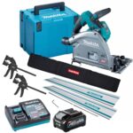 Makita SP001GZ03KIT4 40V Brushless Plunge Saw with 2 x Guide Rail, Connector, Clamp Set & 1 x 4.0Ah Battery Charger