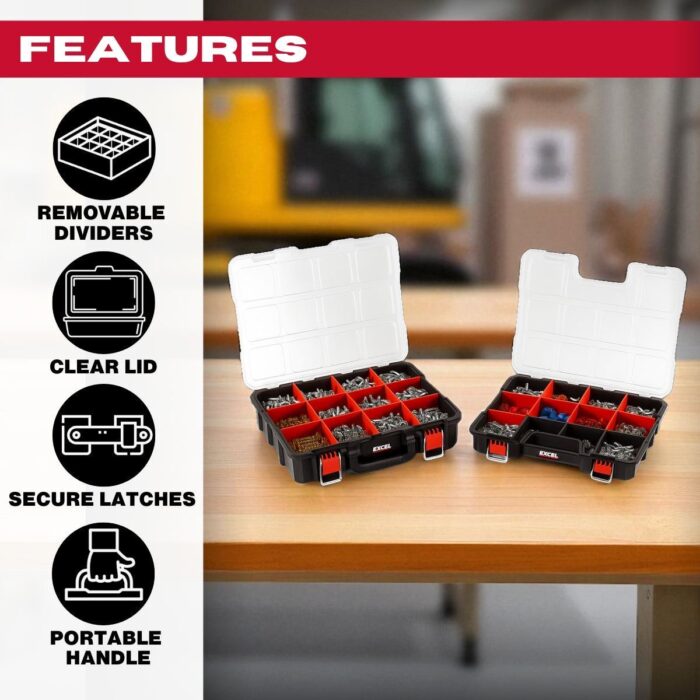 Excel 2-in-1 Tool Organiser Case, Portable Storage with Custom Dividers & Clear Lid - Image 3