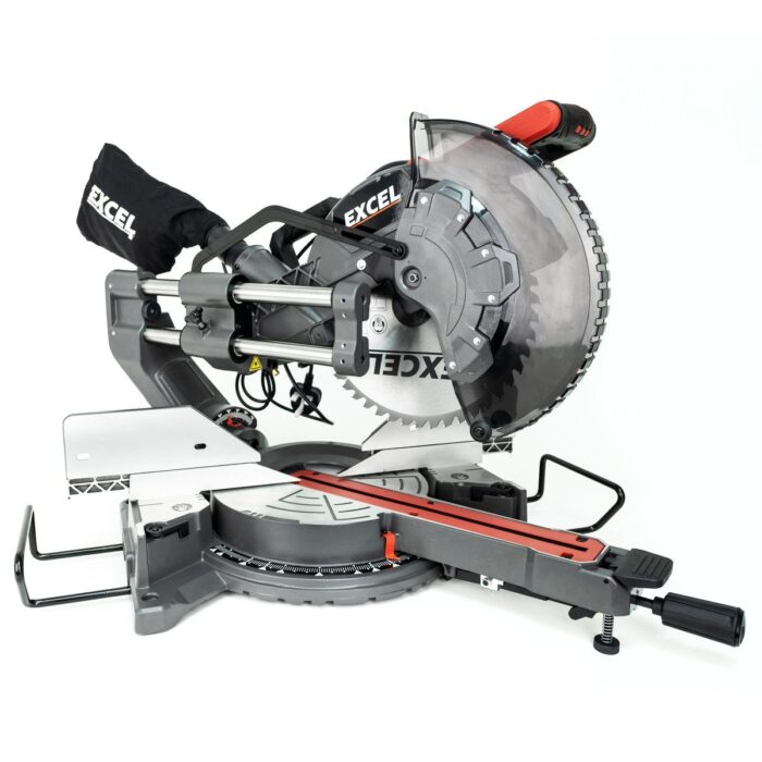 Excel 12" 305mm Sliding Mitre Saw Double Bevel 1800W/240V with Laser & Universal Wheel Stand - Image 2