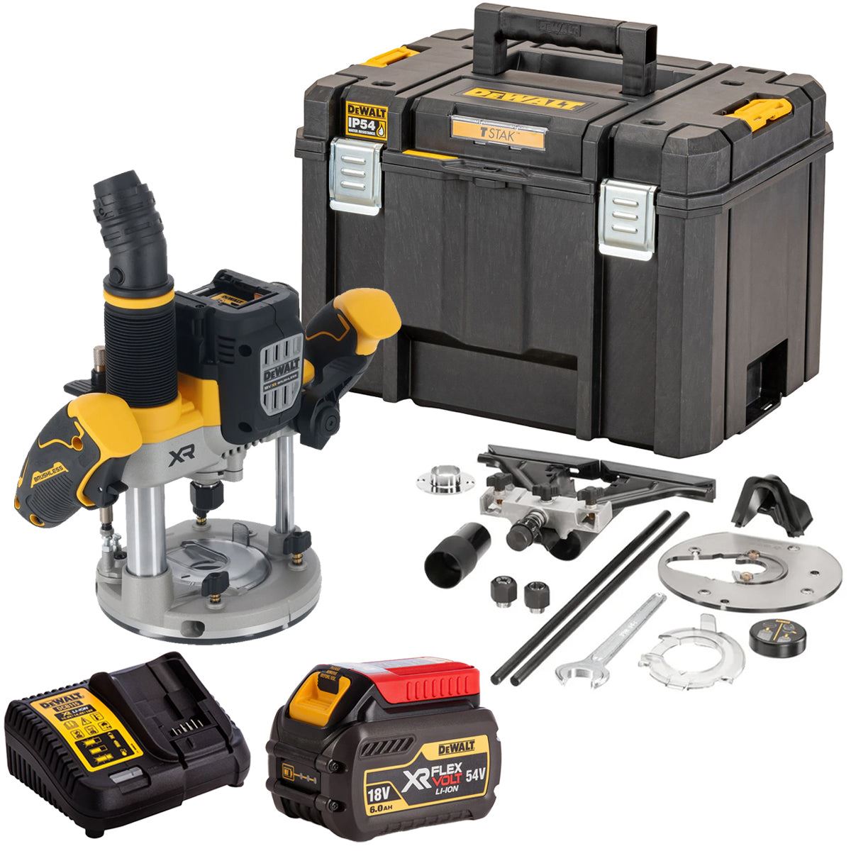 d730008a-41b0-43ac-b8f3-9b0ef4c236e4 Dewalt DCW620NT 18V XR Brushless 1/2" Plunge Router with 1 x 6.0Ah Battery Charger & Case - Image 1