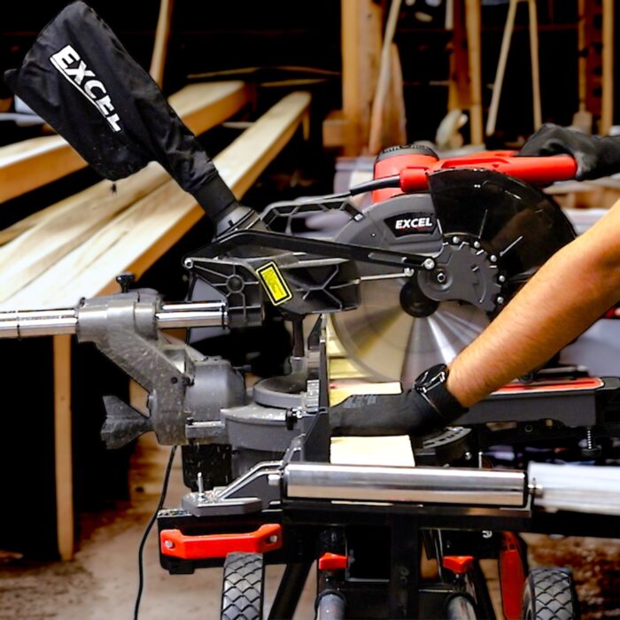 Excel Sliding Mitre Saw Double Bevel 255mm 240V/2000W & Laser with Universal Stand - Image 5