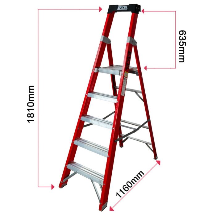 Excel Electricians Fibreglass Platform Step Ladder 5 Tread 1.81m EN131 - Image 2