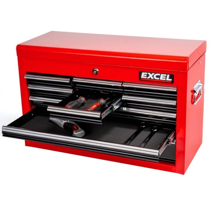 Excel 14 Drawers Tool Chest Storage Roller Cabinet Black and Red - Image 9