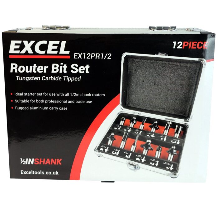 Excel 1/2in Shank TCT Router Cutter Bit 12 Piece Set - Image 5