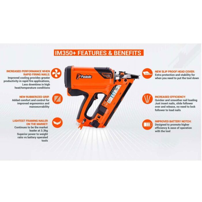Paslode IM350+ Lithium Gas First Fix Framing Nail Gun 7th Generation Upgrade Model 906500 - Image 6