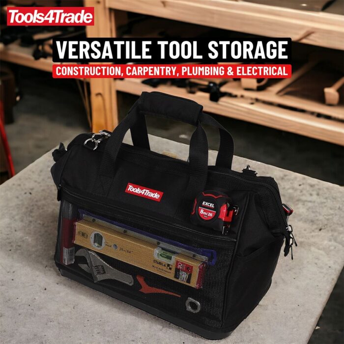 Tools4Trade 18" (45cm) Tool Bag with Multi-Pockets & Hard Base - Black - Image 3