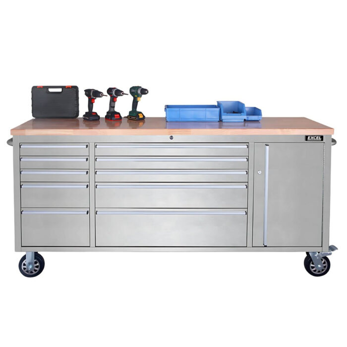 Excel 72" 10 Drawer Stainless Steel Roller Cabinet & Heavy Duty Workbench - Image 6