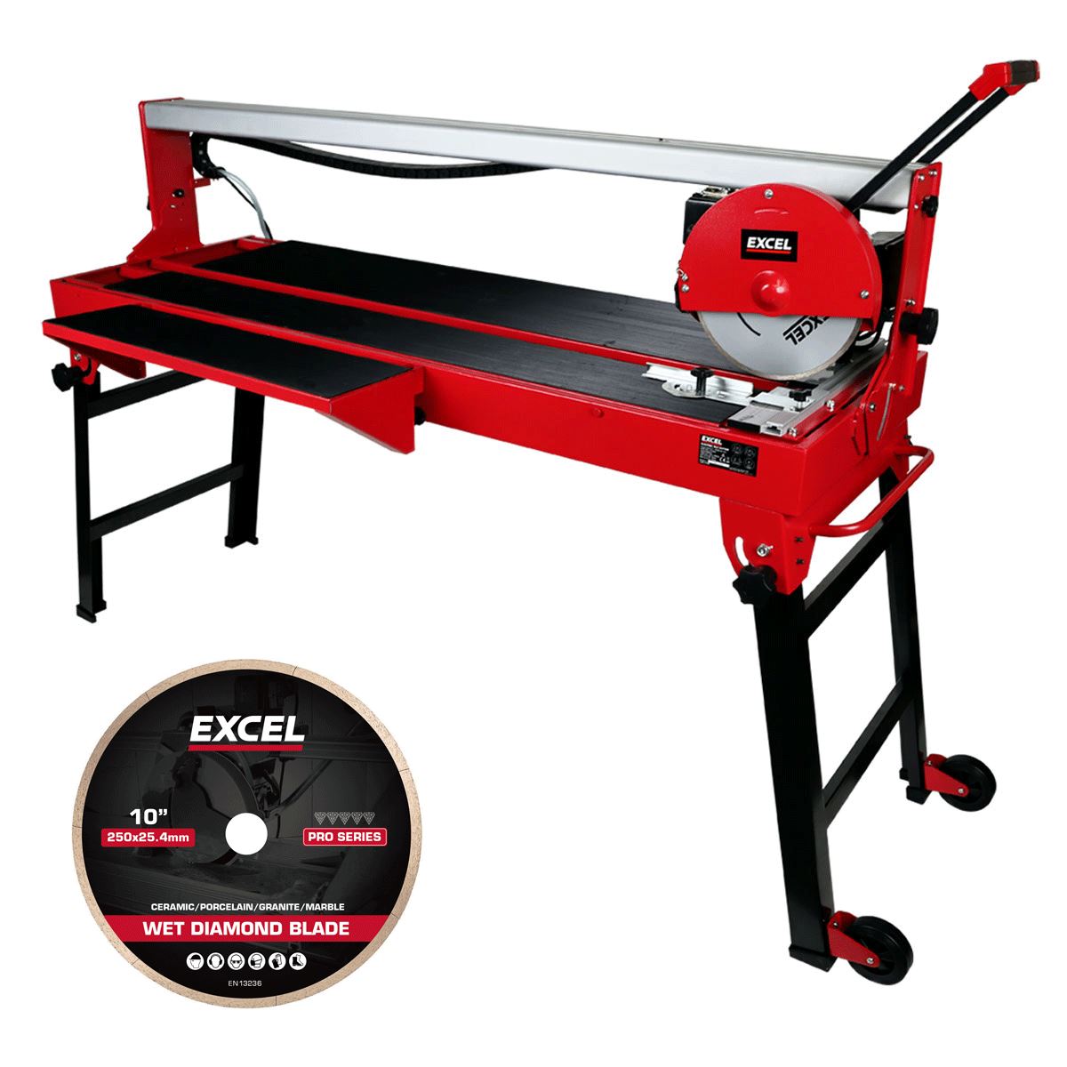 f1dcb885-859d-4163-b3fa-e45c60242ea0 Excel 1250mm Wet Tile Cutter Bridge Saw 240V/1200W with Continuous Rim Tile Saw Blade - Image 1