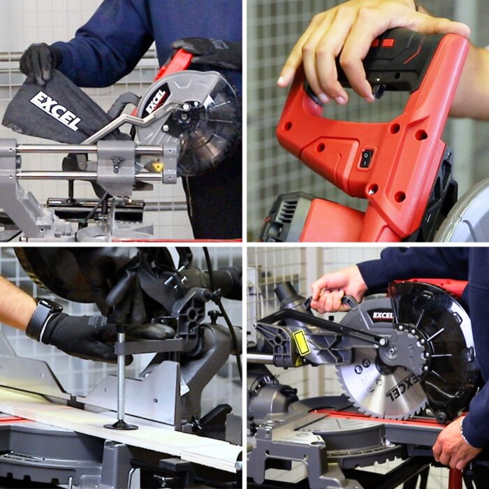 Excel Sliding Mitre Saw Double Bevel 255mm 240V/2000W & Laser with Universal Stand - Image 4