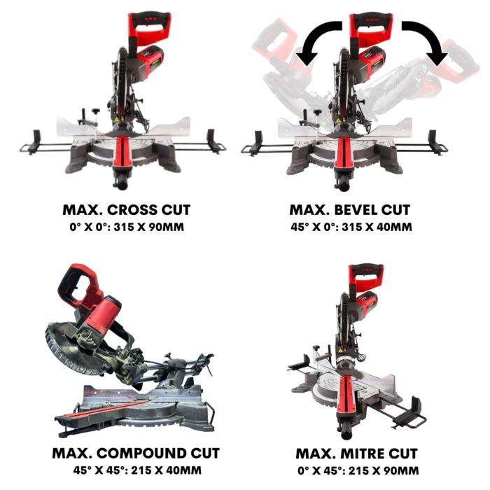Excel Sliding Mitre Saw Double Bevel 255mm 240V/2000W & Laser with Universal Stand - Image 3