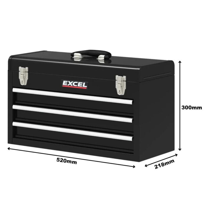 Excel 3 Drawers Portable Tool Chest Cabinet with Ball Bearing Slides Black - Image 3