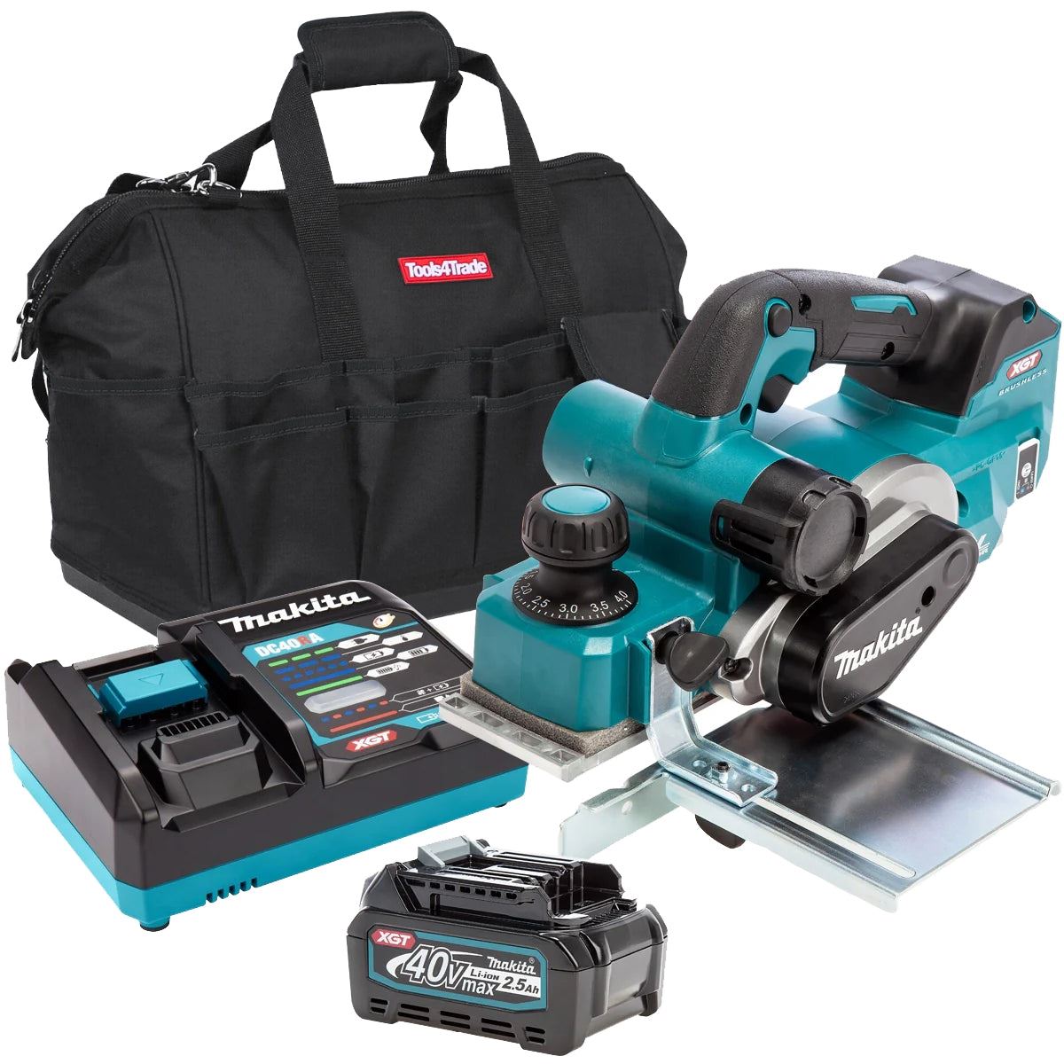 fdba379e-24a5-484d-9393-7337edd893dd Makita KP001GZ 40V 82mm Brushless Planer With 1 x 2.5Ah Battery, Charger & Bag - Image 1
